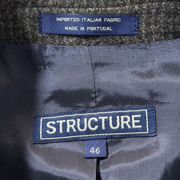 Structure Grid Sport Jacket Mens Sz 46 Brown Wool Blend 3 Button Blazer - Picture 7 of 16